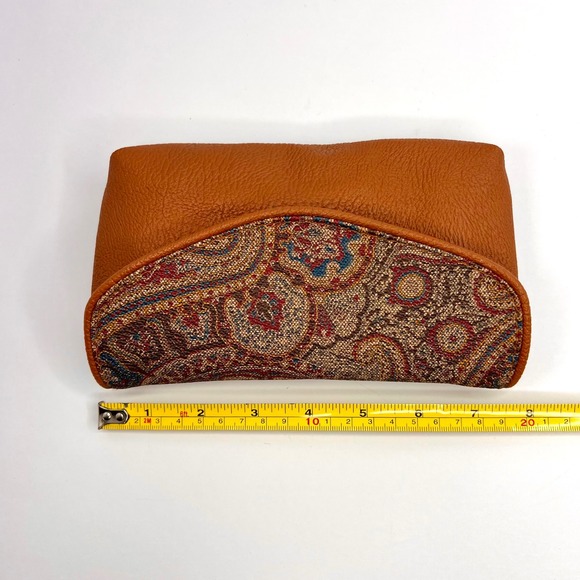 Vintage Tapestry Wallet Faux Brown Leather Complete‎ Set Kiss Clasp Coin Key Fob - Picture 10 of 10